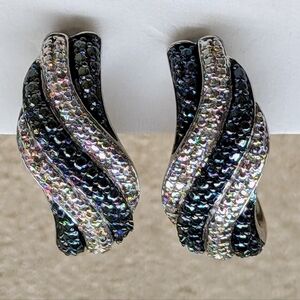 Sterling Silver Oxidized Rhodium Diamond Chip 0.8" J Hoop Earrings JWBR 925